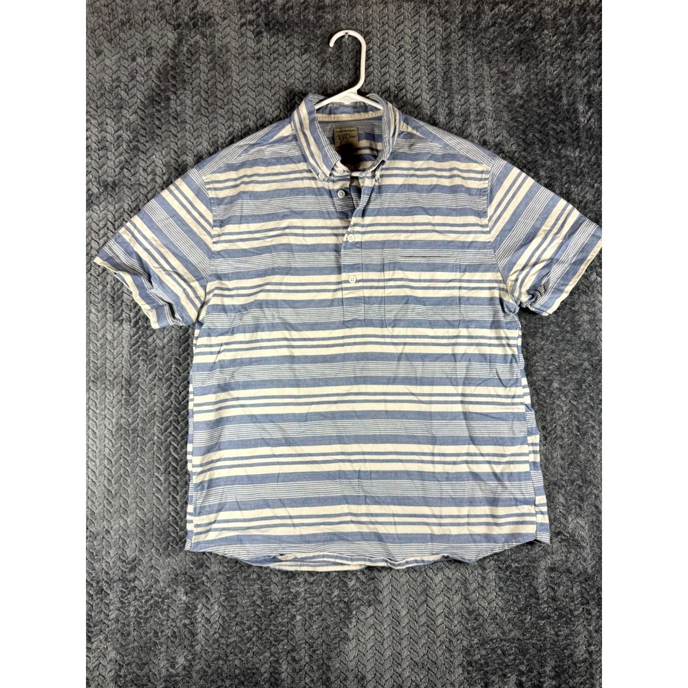 J. Crew Polo Shirt Mens Medium Blue White Striped Short Sleeve Performance Golf